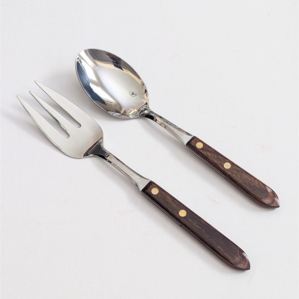 VTG Washington Forge TOWN COUNTRY Stainless USA Wood Handle Serving Spoon Fork